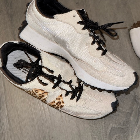 New Balance White and Leopard Print Sneakers - Picture 4 of 8